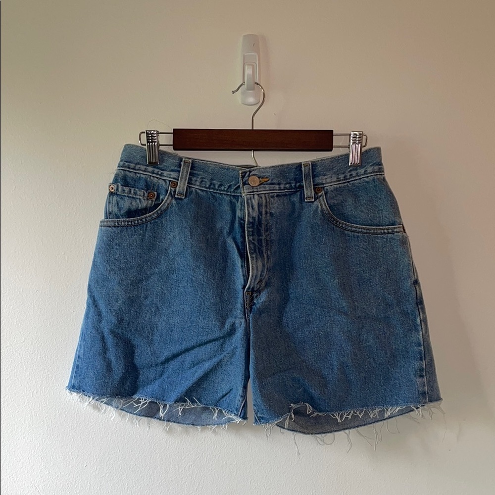Levi's Blue Jean Shorts with Raw Hem and Vintage Style